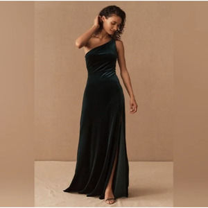Jenny Yoo Dark Green One-Shoulder Maxi Dress